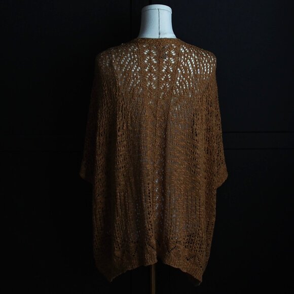 Forever 21| Crochet, Short Dolman Sleeve, Knit Style, Open Cardigan in Caramel - Picture 4 of 4
